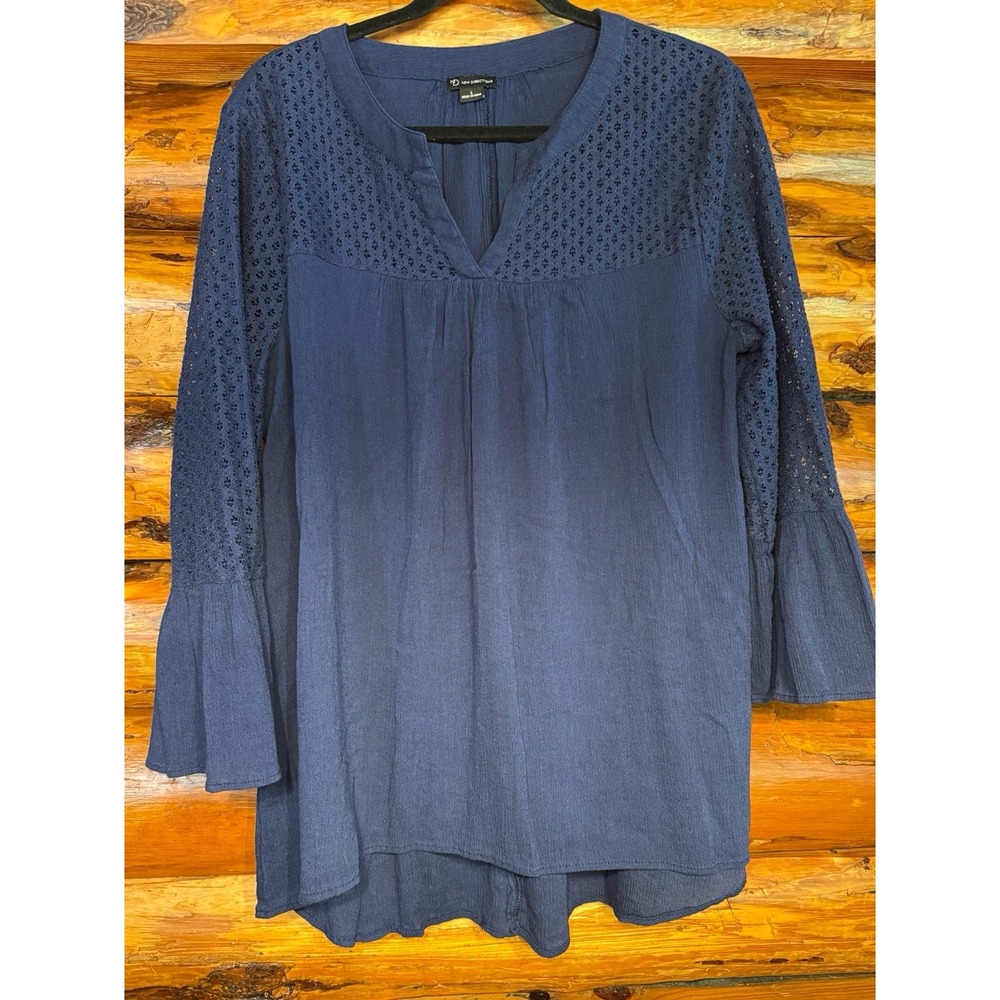 New Directions Navy Bell Sleeved Blouse Size Large